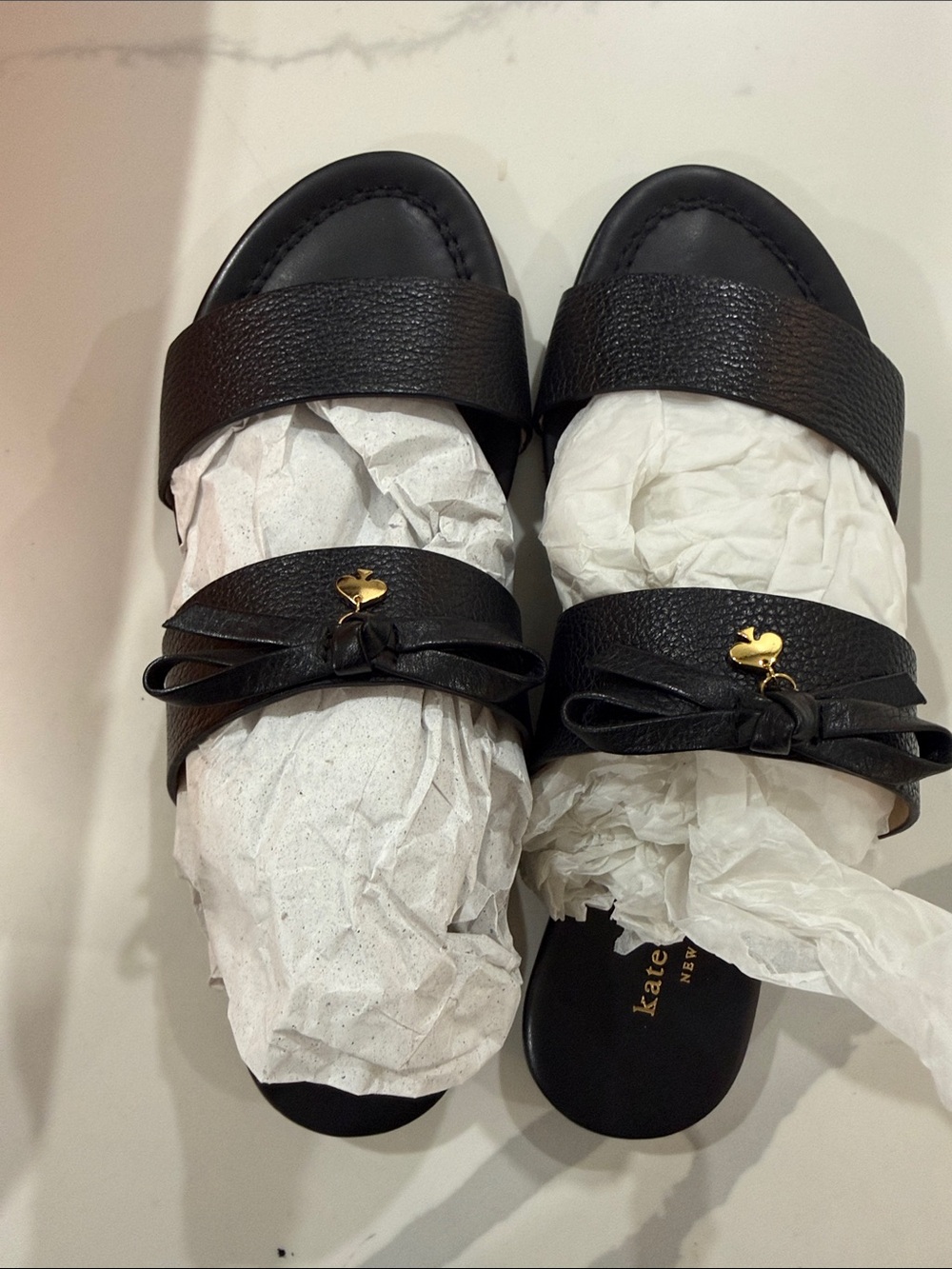 Kate Spade ‘Tulia’ Double Band Slide Sandals with Bow Details. Black. Size 8. - Picture 6 of 15